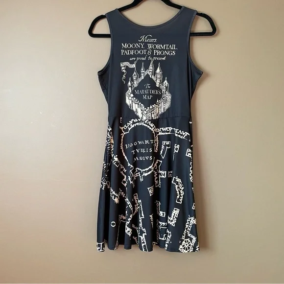 Harry Potter Women's Black Marauder's Map Fit & Flare Tank Dress Size Small - Picture 13 of 13